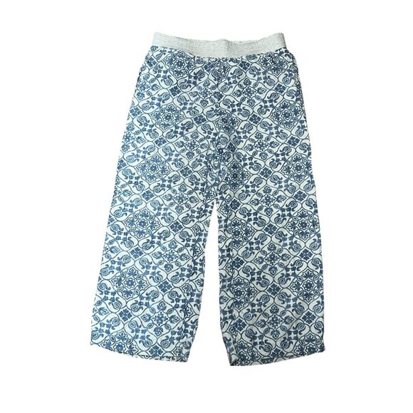 Soft Surroundings Pants XL 100% Linen Wide Leg Blue Ivory Damask Geometric - Picture 1 of 6
